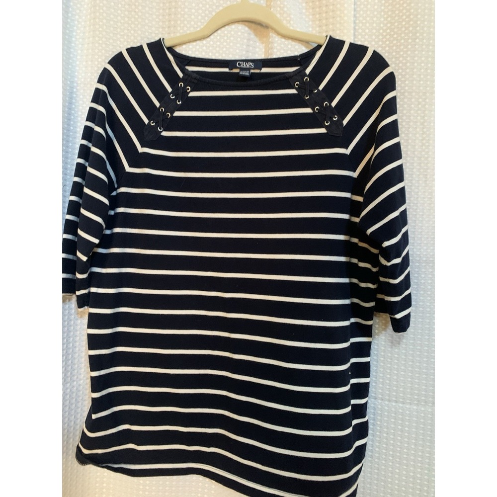 Chaps Womens 1X Black And White Striped Top‎